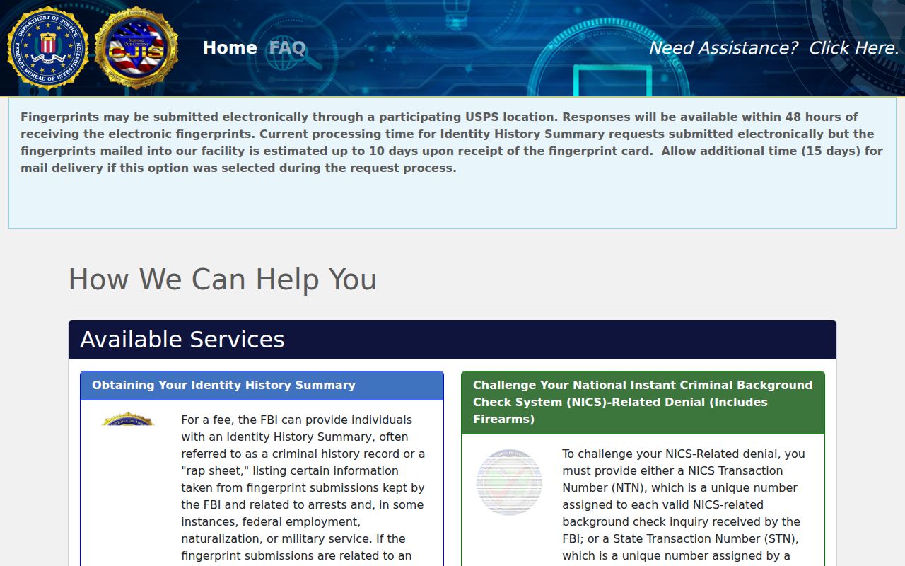 FBI personal identity history portal beyond Adams County arrest records