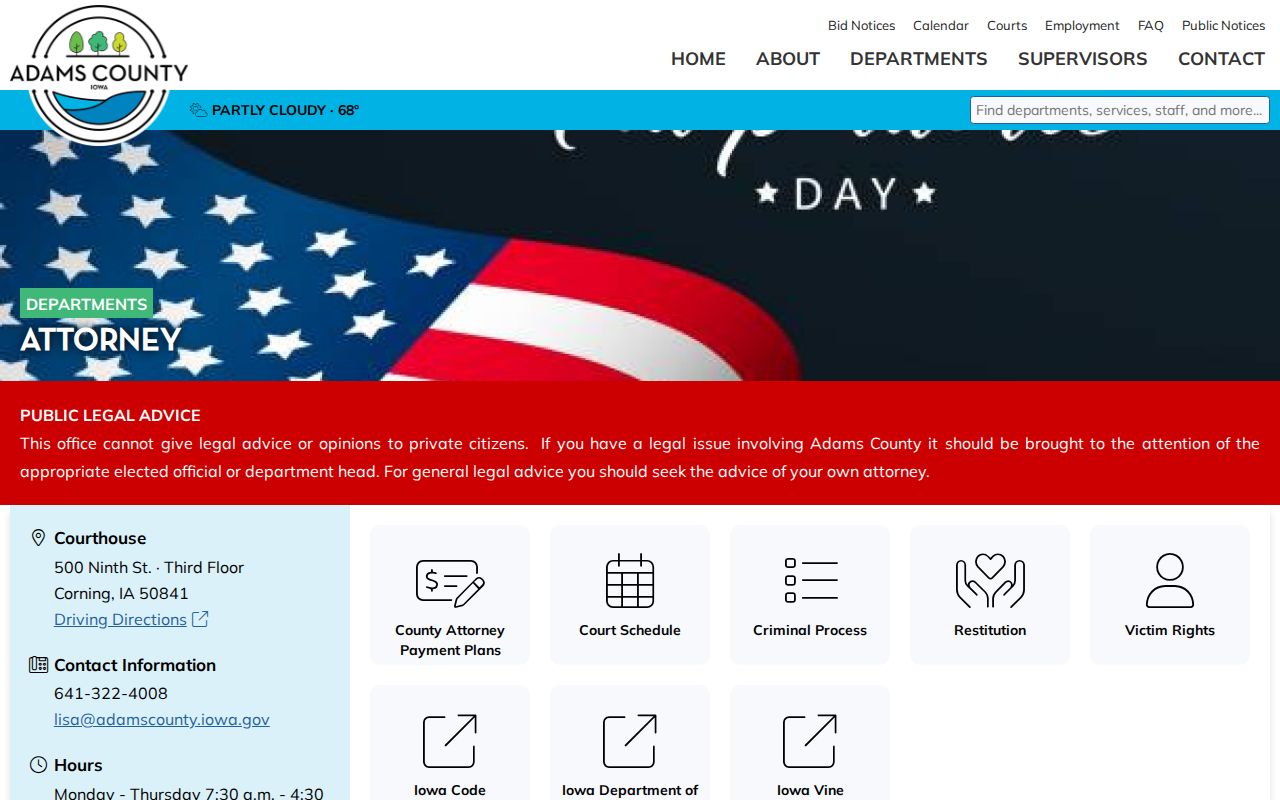 Adams County Attorney information connected to criminal court cases