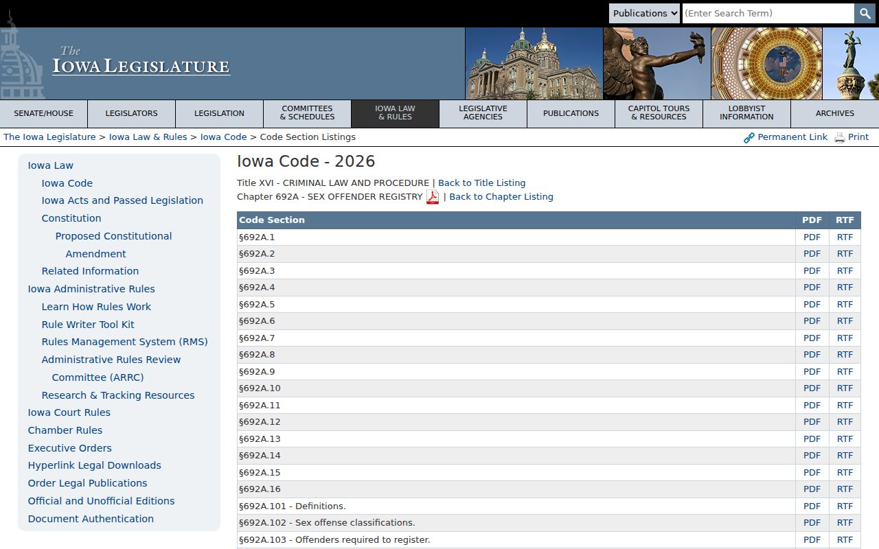 Adams County sex offender registry law under Iowa Code chapter 692A