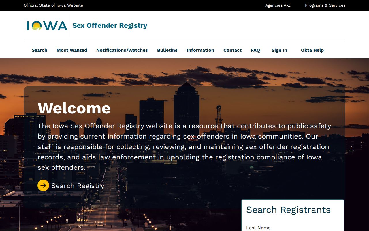 Adams County sex offender lookup on the Iowa registry