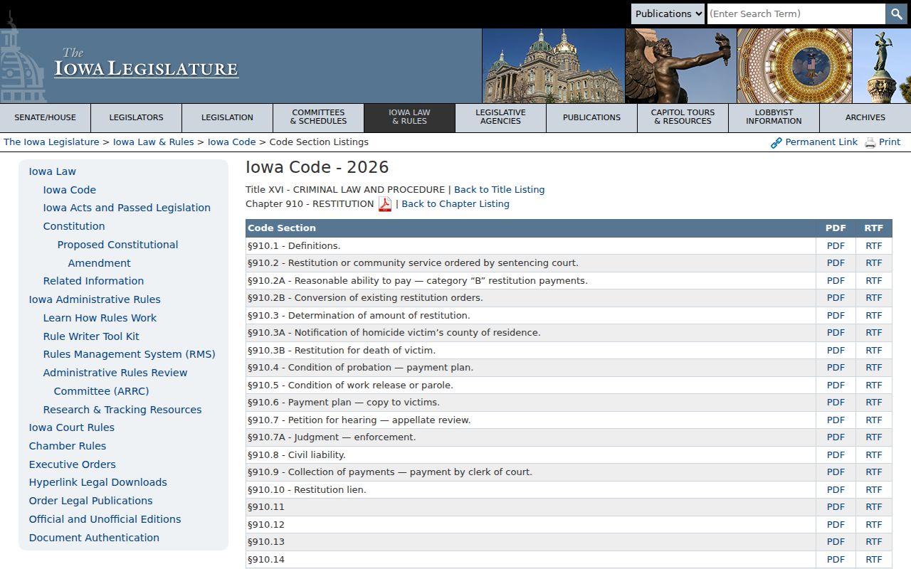 Nodaway criminal court records Iowa restitution law
